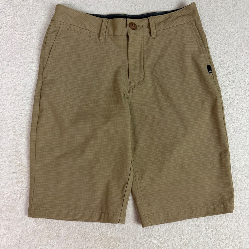 Quiksilver Amphibian Shorts Mens 27 Tan Hybrid Board Shorts Grid Pattern Stretch